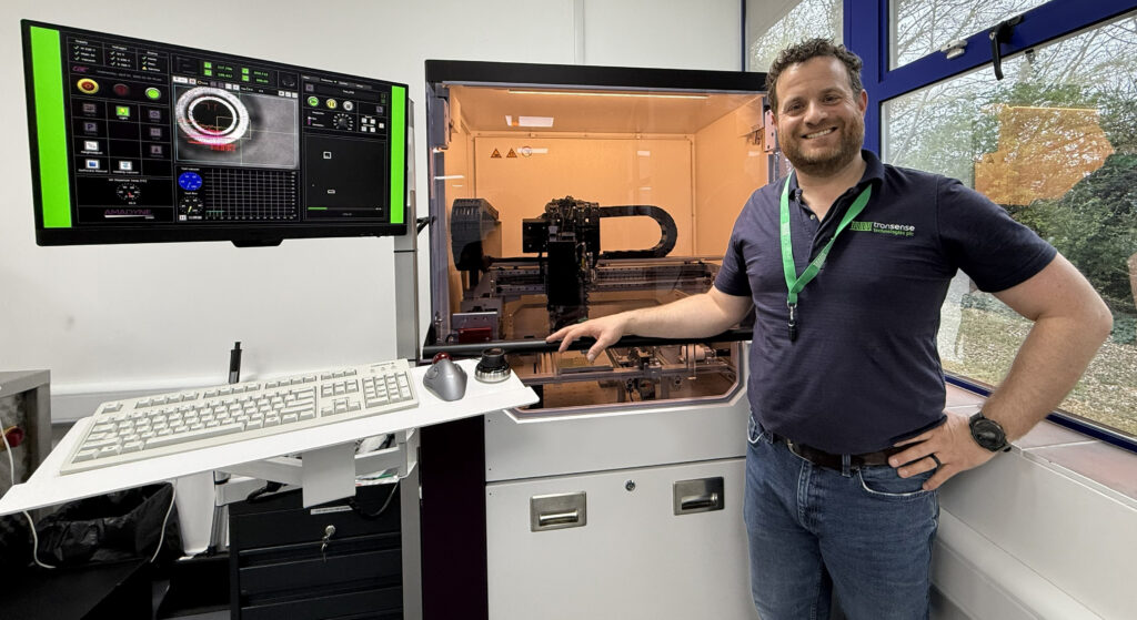 Ryan Maughan, Managing Director at Transense and the new precision Die Bonding Equipment from Inseto